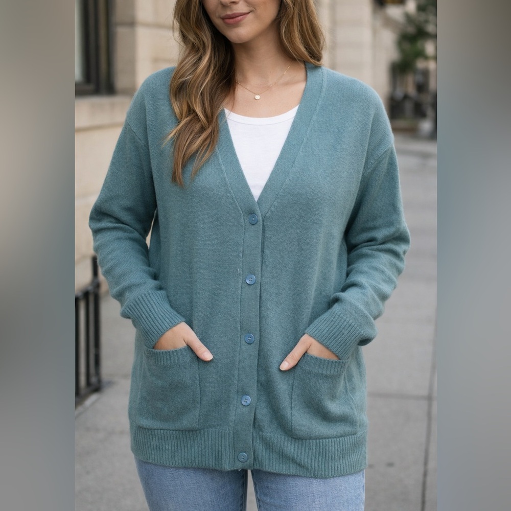 Vintage Damart Teal Cardigan Grandpa Sweater Cottagecore Cozy Knit